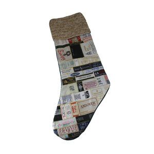 Christmas Stocking Label Covered Designer Hand Made Large 55023
